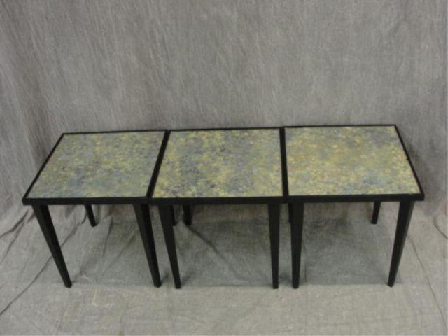 Appraisal: Set of Black Lacquer and Mirrored Midcentury Nesting Tables From