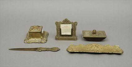 Appraisal: Renaissance Revival Five-Piece Brass Desk Set