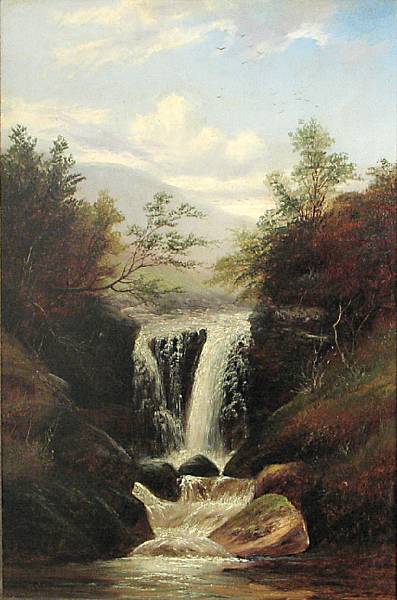 Appraisal: William Mellor British - A view of a waterfall signed