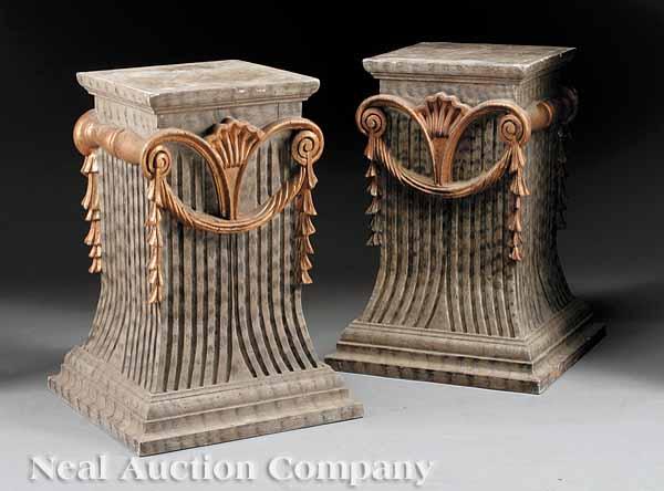 Appraisal: A Pair of Neoclassical-Style Gilt Carved and Faux Marbre Pedestals