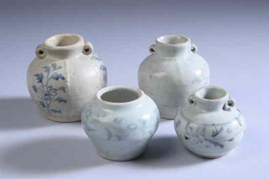 Appraisal: FOUR CHINESE BLUE AND WHITE PORCELAIN JARLETS Yuan dynasty Floral