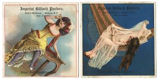 Appraisal: Pair of Billiard Parlor Colored Lithographed Trade Cards with Victorian