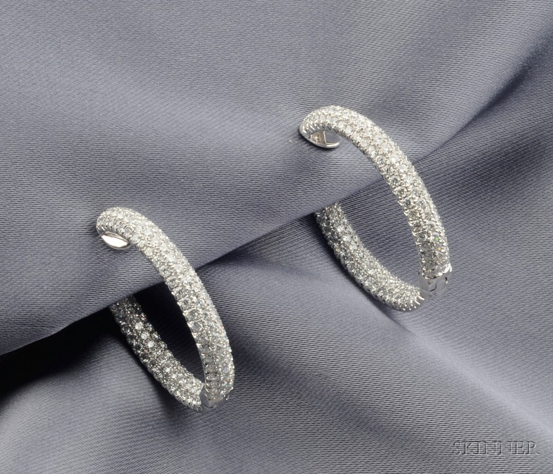 Appraisal: kt White Gold and Diamond Hoop Earrings set with full-cut