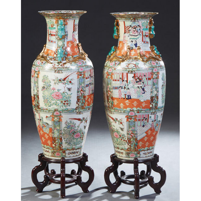 Appraisal: Pair of Large Chinese Famille Rose Baluster Palace Urns th