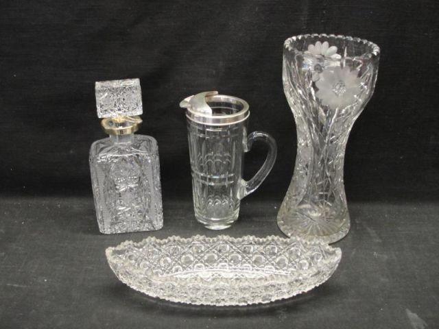 Appraisal: Pieces of Cut Crystal Includes Tiffany sterling mounted pitcher From