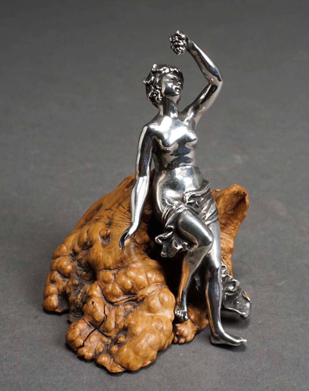 Appraisal: Sterling Silver Figure of Woman on Burlwood Base H in