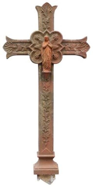 Appraisal: French cast iron cross th c foliate shaped cross surmounted