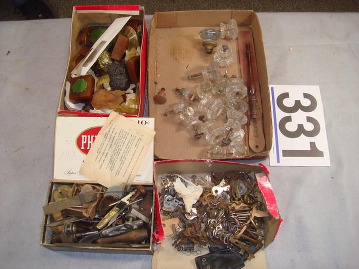 Appraisal: Box of doorknobs wax casting miscellaneous tools door and padlock