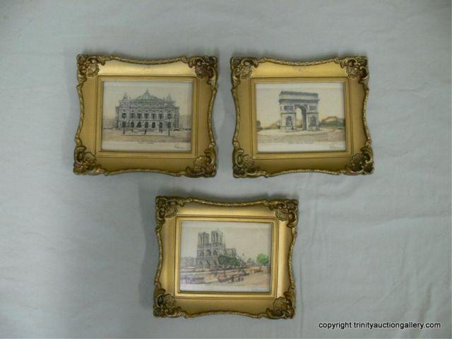 Appraisal: Three Artist Signed Paris Landmark Colored Prints - Signed by