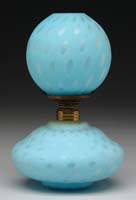 Appraisal: RARE BLUE SATIN RAINDROP MINI LAMP S - Blue satin