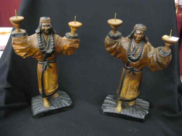 Appraisal: Pair of Figural Carved Wooden Candelabra in form of a