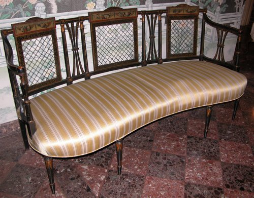 Appraisal: Title Regency Polychromed Settee with wire-work back panels turned legs