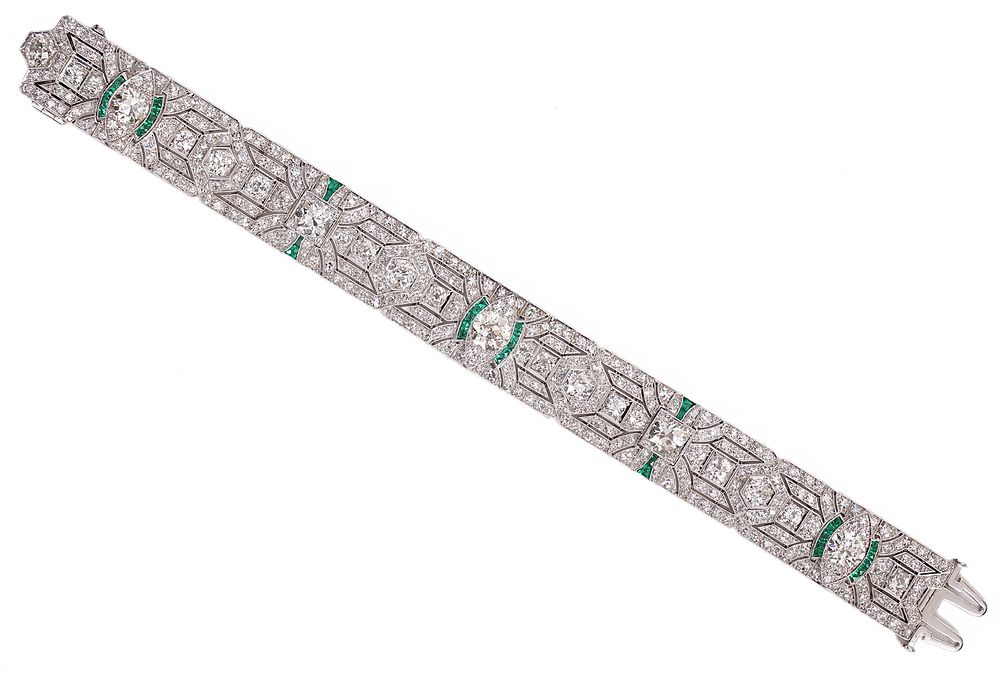 Appraisal: Art Deco ct Diamond Emerald Platinum Bracelet Lady's Art Deco