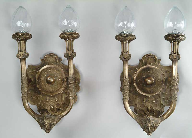 Appraisal: OUTSTANDING PAIR OF ART NOUVEAU STYLE BRONZE DOUBLE WALL SCONCES