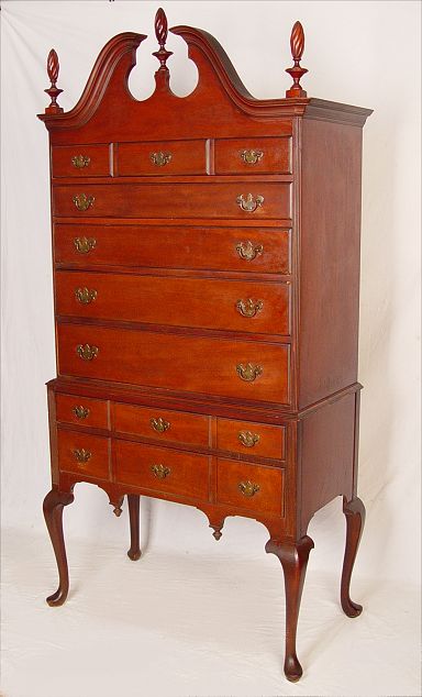 Appraisal: MAHOGANY QUEEN ANNE STYLE HIGHBOY Broken pediment bonnet top with