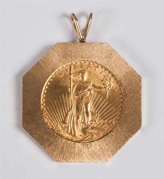 Appraisal: St Gaudens type gold double-eagle coin mounted into a K