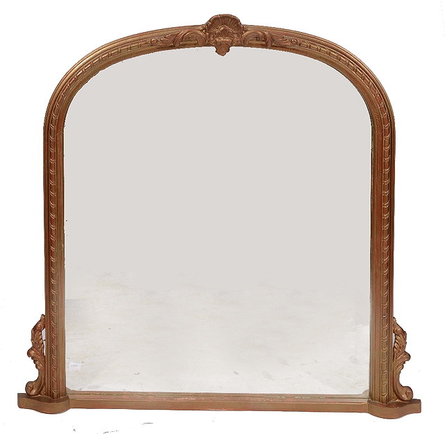 Appraisal: A VICTORIAN STYLE GILT WOOD OVERMANTEL MIRROR with scallop shell