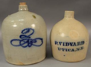 Appraisal: Two stoneware jugs each decorated with cobalt blue pint Vidyard