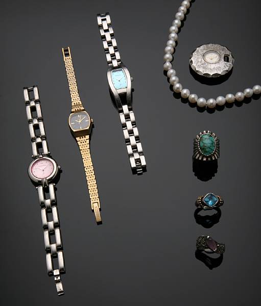 Appraisal: A collection of jewelry including four base metal watches four