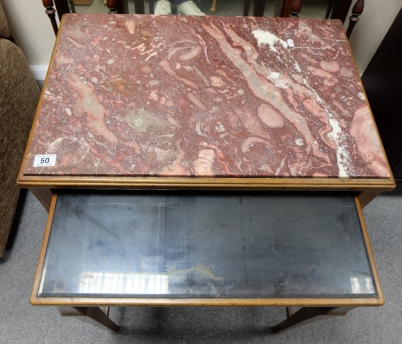 Appraisal: Marble topped Edwardian nest of two walnut tables