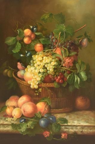 Appraisal: Framed oil on canvas painting Still Life with Basket of