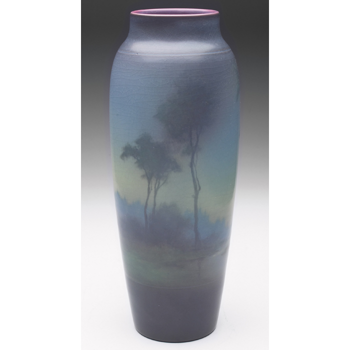 Appraisal: Rookwood vase Vellum glaze with a beautifully painted landscape executed