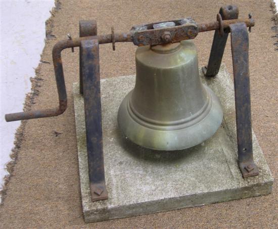 Appraisal: Bronze school bell approximately '' h mounted on stone stand