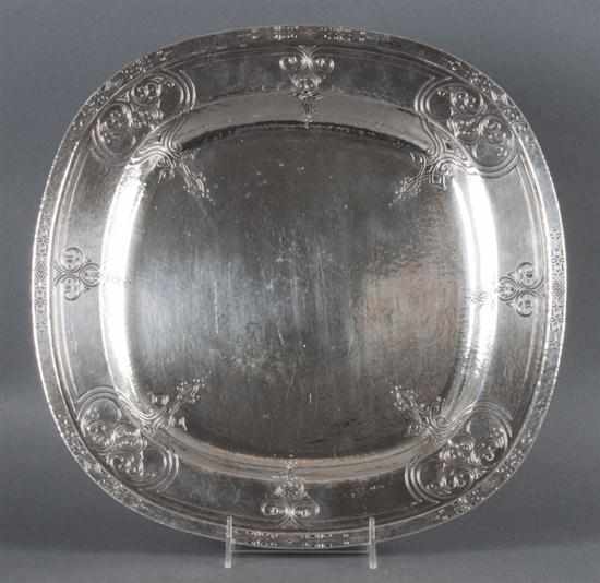 Appraisal: American Arts Crafts hammered and chased sterling silver serving dish