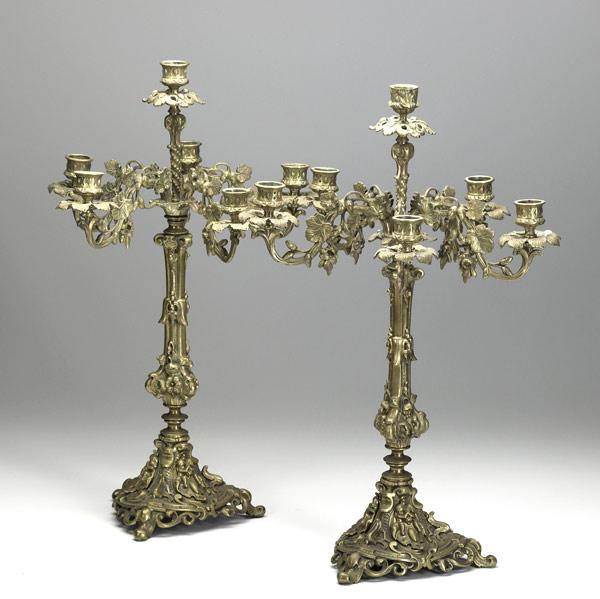 Appraisal: PAIR OF LOUIS XV BRONZE CANDELABRA With five arms and