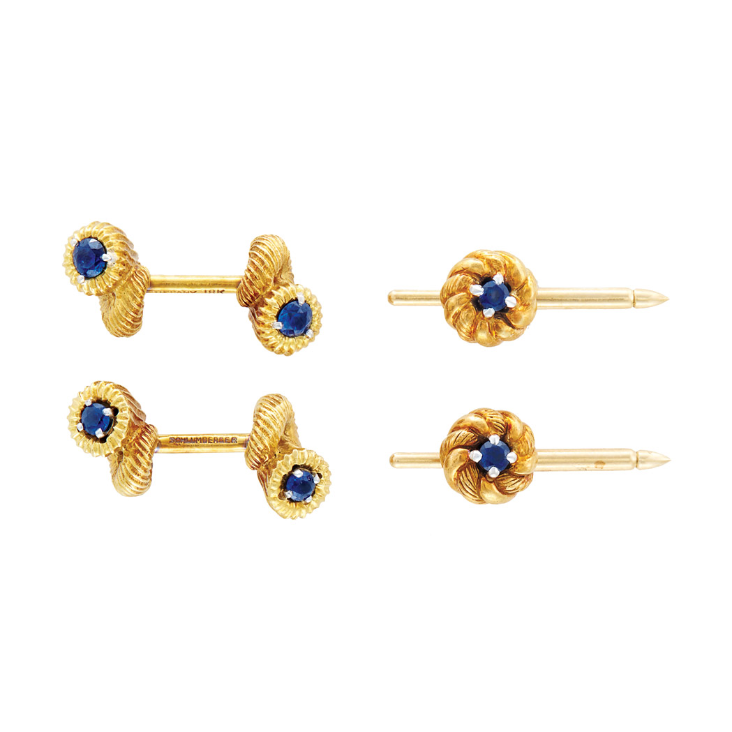 Appraisal: Gold and Sapphire Dress Set Tiffany Co Schlumberger kt pair