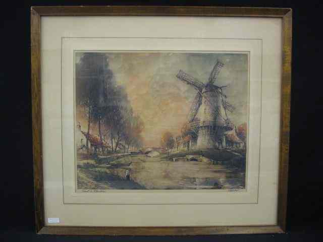 Appraisal: French Print ''Canal in Flanders'' image area '' x ''