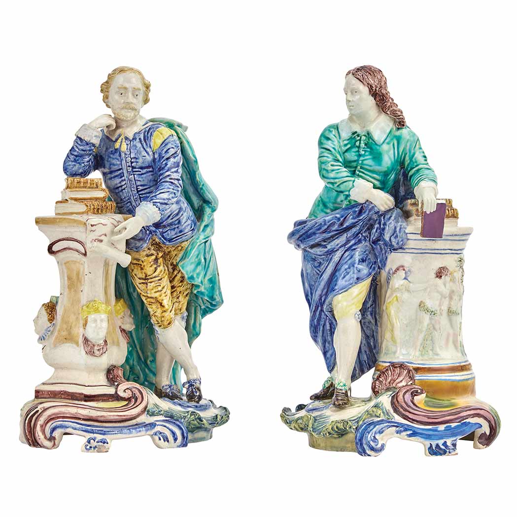 Appraisal: Two Staffordshire Pottery Figures Depicting Shakespeare and Milton Height of