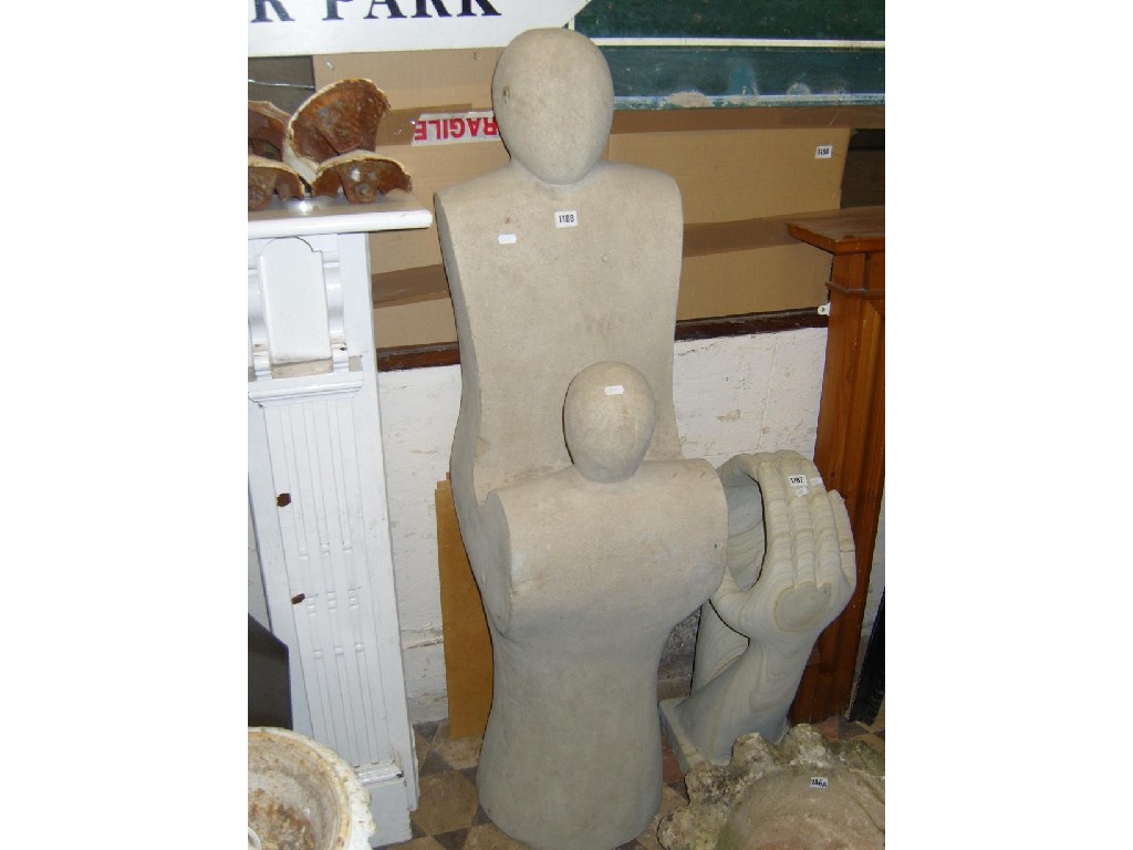 Appraisal: A free standing carved stone sculpture after Henry Moore Woman