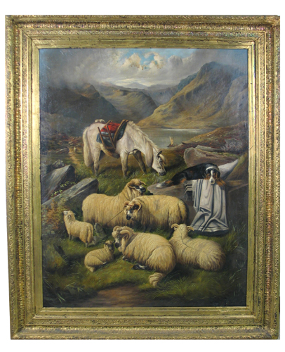 Appraisal: BRITISH SCHOOL th century Oil on panel Mountain pastoral landscape