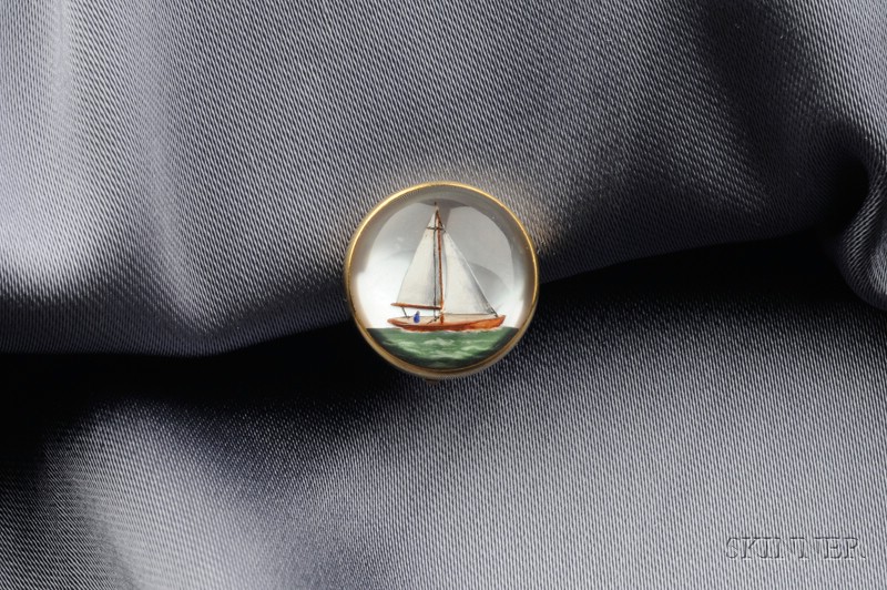 Appraisal: kt Gold and Reverse-painted Crystal Tiffany Co depicting a sailboat