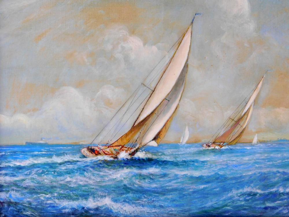 Appraisal: S R Wright American th C Racing Sailboats c oil