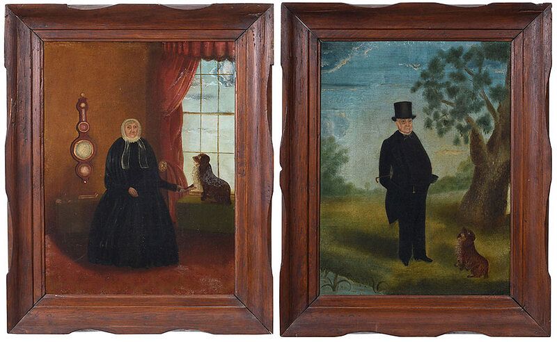 Appraisal: Pair of British Portraits th century Smiling Woman in Interior