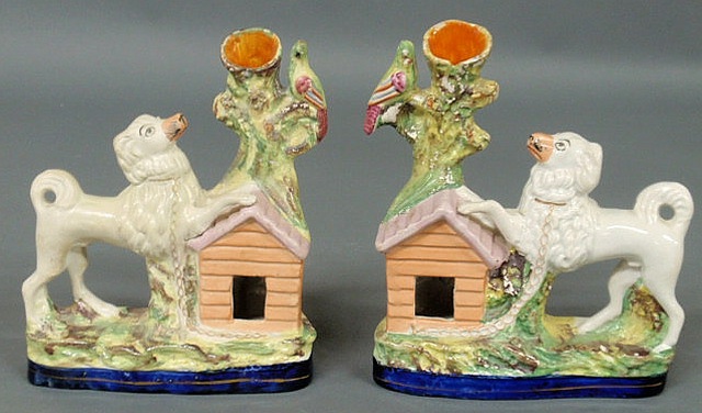 Appraisal: Rare pair of English Staffordshire poodle spill vases c h