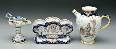 Appraisal: Three pieces Continental faience tin glazed earthenware fleur-de-lis shaped center