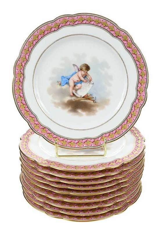 Appraisal: Set of Ten Le Rosey Hand Painted Cabinet Plates French