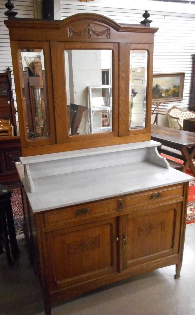 Appraisal: LOUIS XVI STYLE MARBLE-TOP OAK DRESSER WITH MIRROR French or