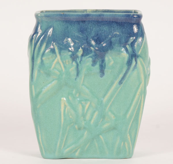 Appraisal: Muncie Art Pottery Katydid vase designed by Reuben Haley blue