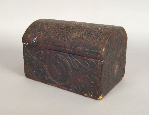 Appraisal: Continental embossed leather dome lid box th c with an