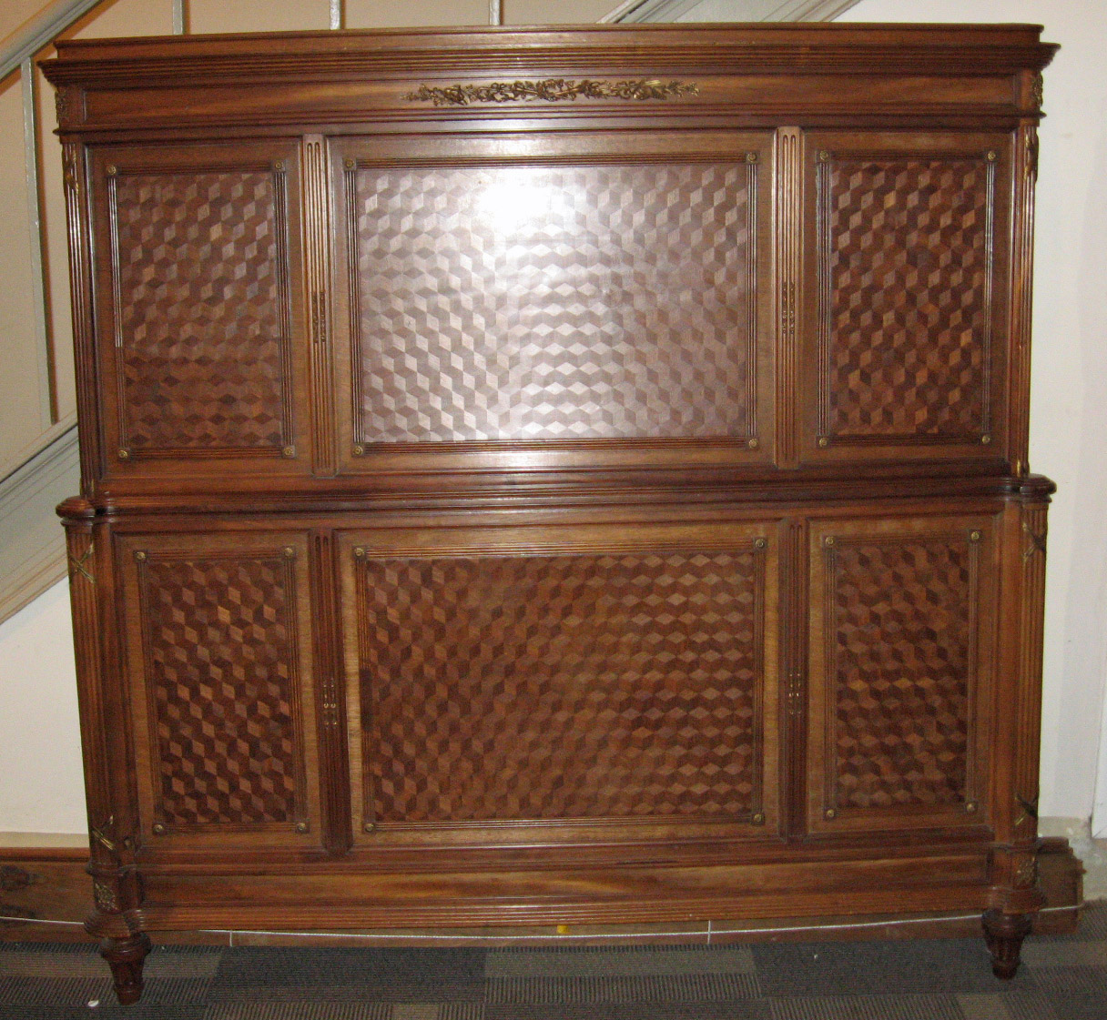 Appraisal: French gilt-bronze mounted mahogany and parquetry bedstead early th century