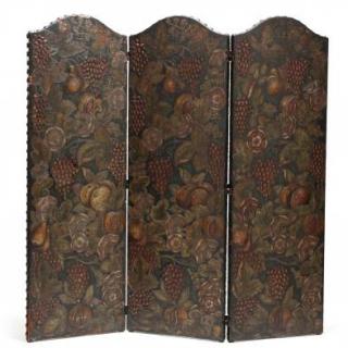 Appraisal: Spanish Leather Floor Screen early th century grape and pomegranate