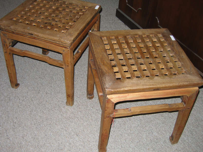 Appraisal: PAIR OF CHINESE SMALL TABLES with open-work lattice tops raised