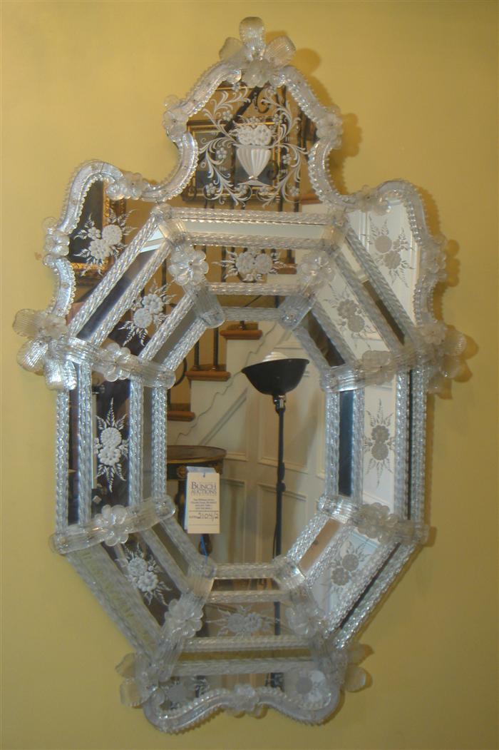 Appraisal: Pr of etched Venetian style wall mirror high wide Estimate