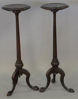 Appraisal: Pair of mahogany fern plant stands with ball and claw