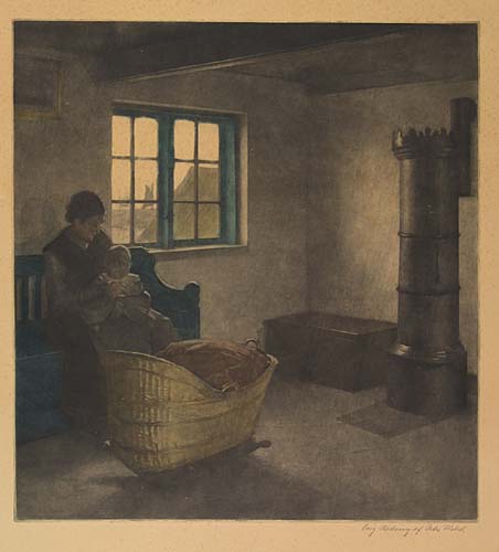 Appraisal: PETER ILSTED Fisherman's Room at Hornbaek Color mezzotint x mm