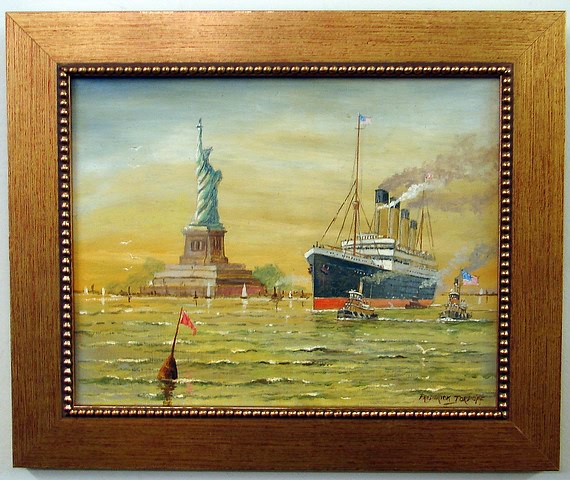 Appraisal: White Star Line in the NYC harbor with Statue of